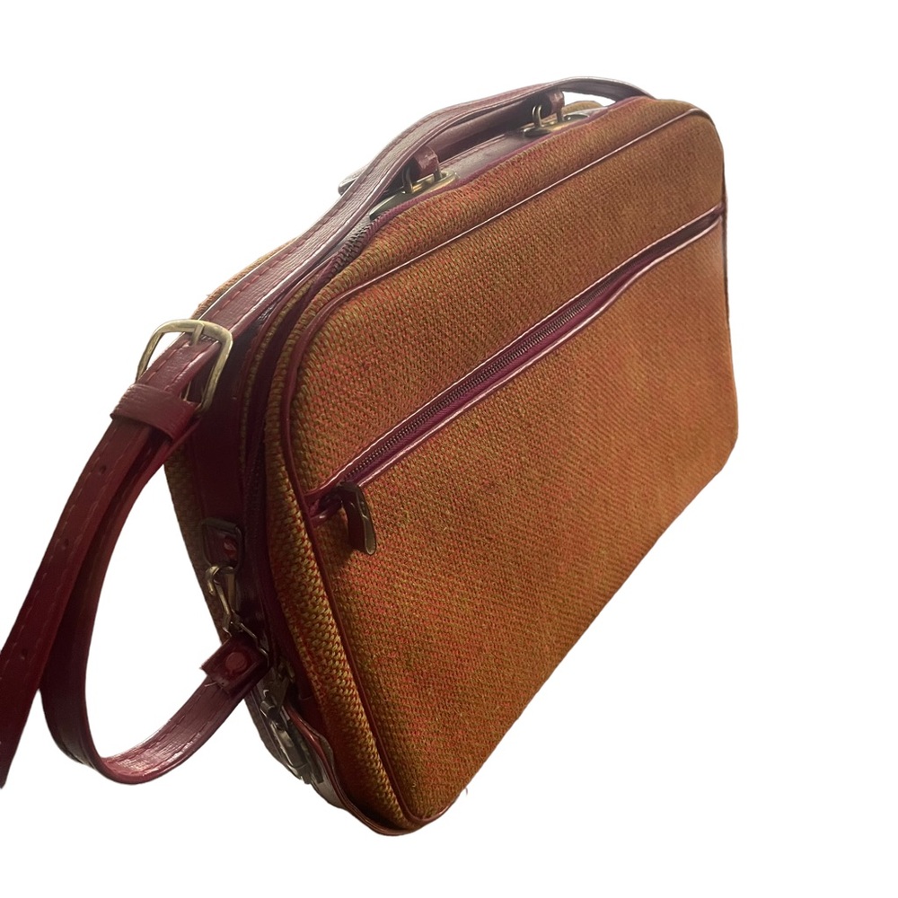 Vintage Sarne Tweed Like Red Carry-on Luggage Overnight Travel Bag Japan 15”